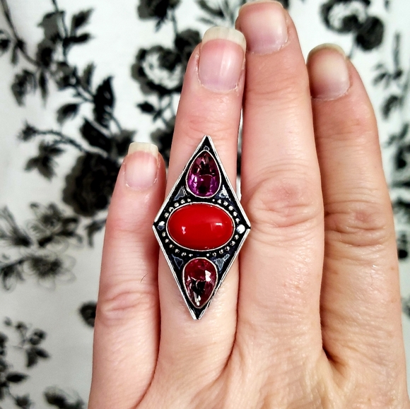 New Coral and Bi-Color Tourmaline 925 Silver Ring. - Picture 4 of 8